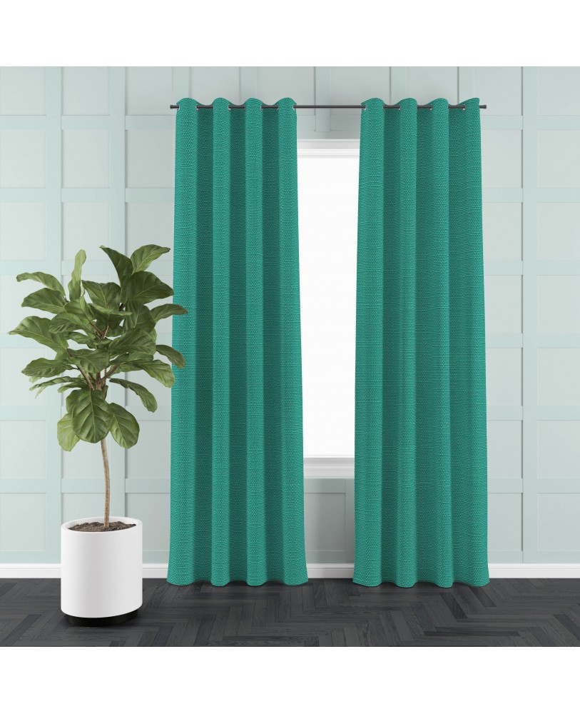 Turquoise Solid Color Cotton Curtain( set of 2)  
