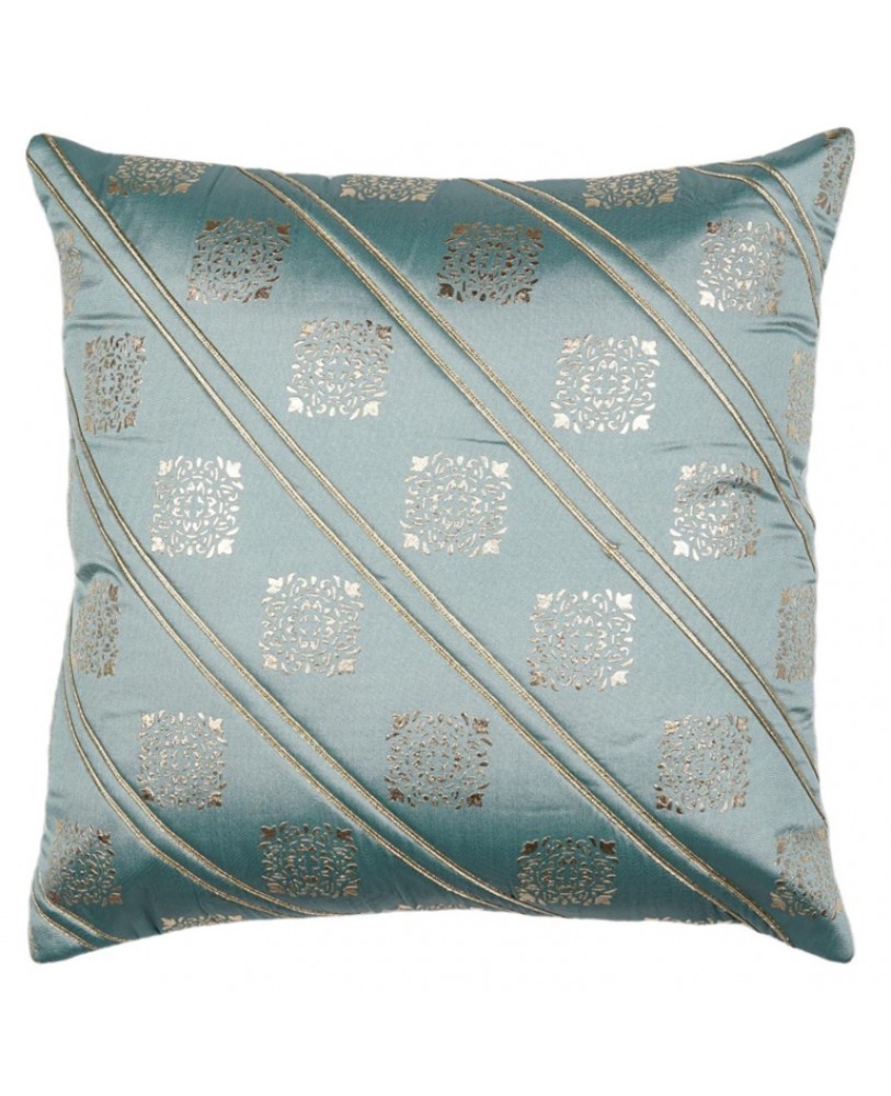 TEAL BLUE BASE WITH GOLD FOIL PRINT CUSHION COVER 