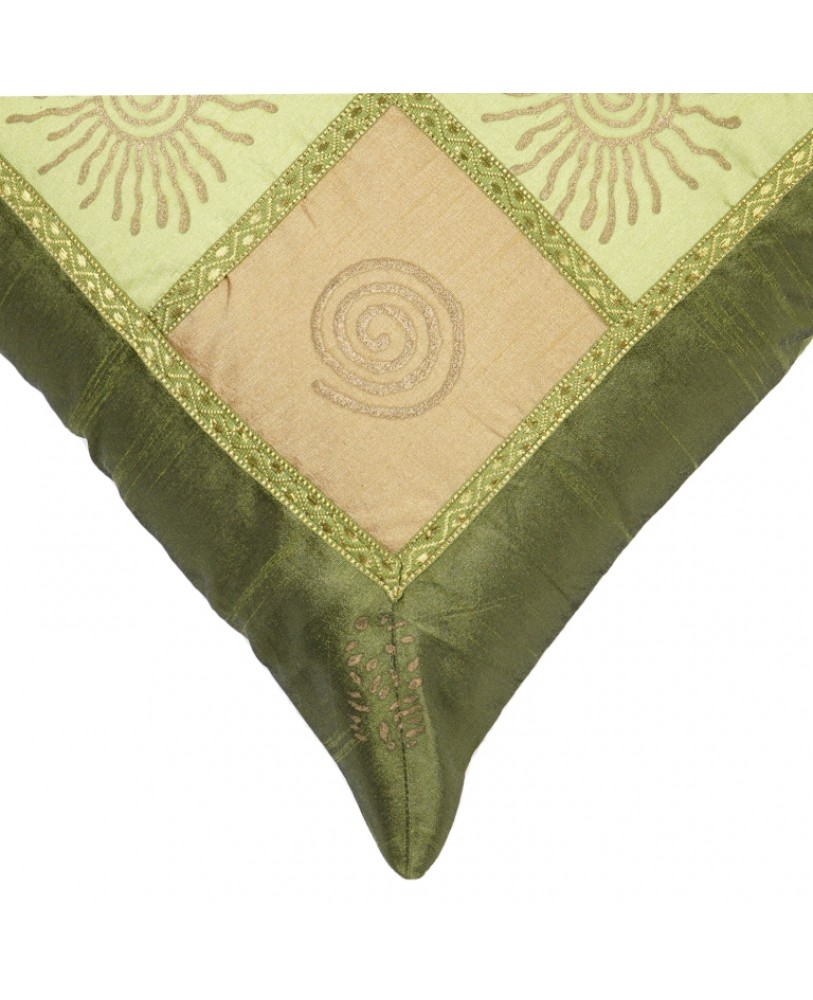 SHADES OF GREEN PATCH WORK DUPION CUSHION COVER WITH PRINT