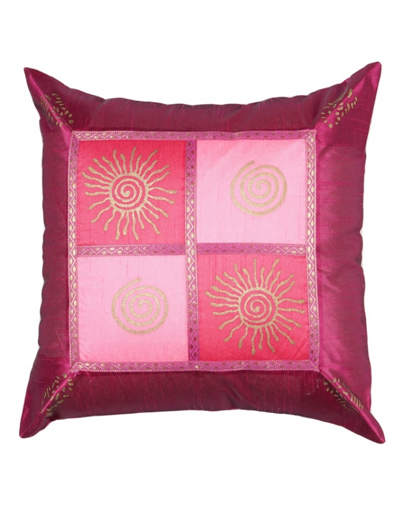 SHADES OF PINK PATCH WORK DUPION CUSHION COVER WITH PRINT