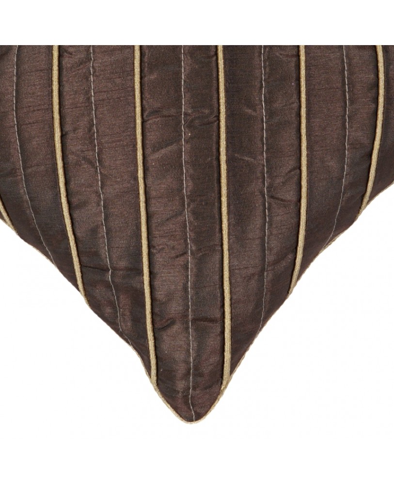BROWN DUPION CUSHION COVER WITH GOLD ROPE PIPING