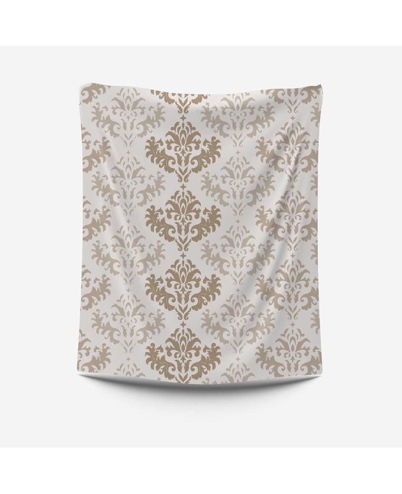 Printed Damask Beige Brown and Cream Cotton Eyelite Curtain