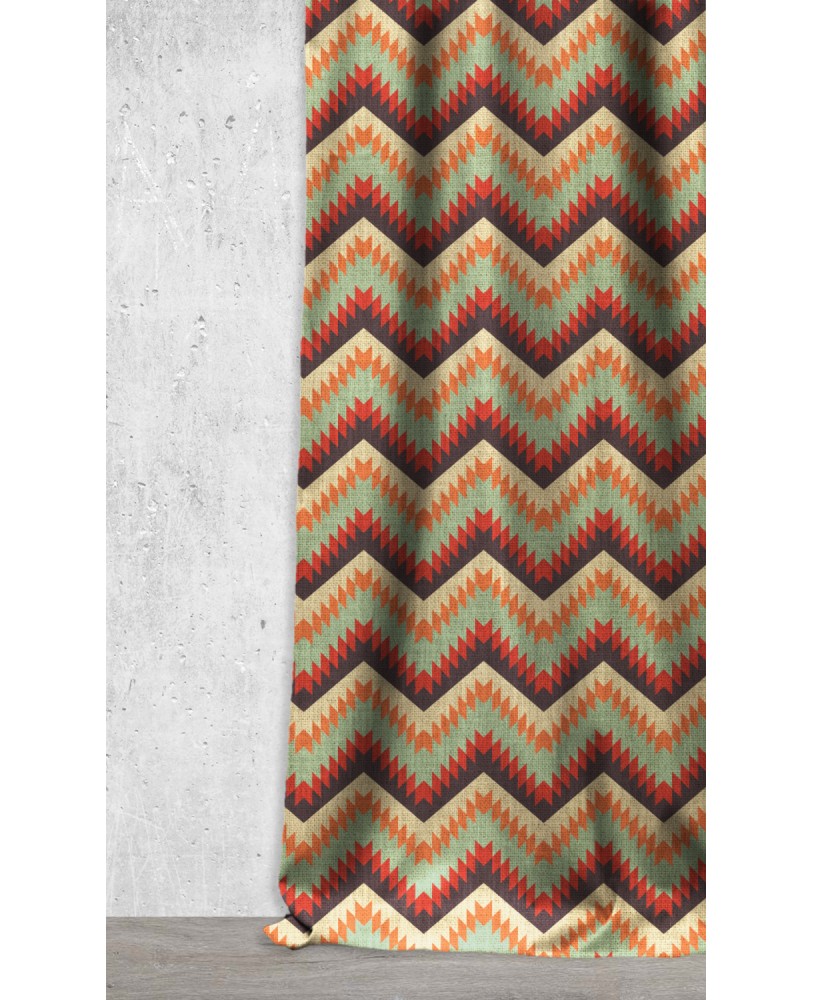 Teal Red Zig Zag Printed Pattern AZTEC-08 Upholestry fabric