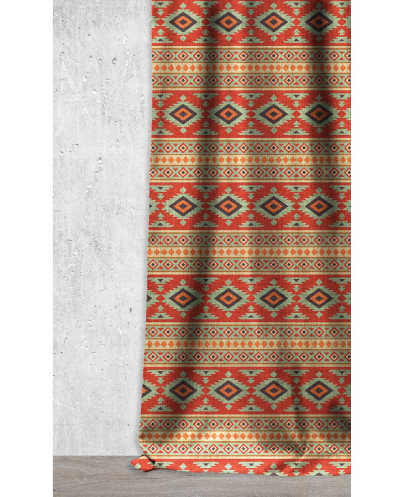 Teal Red Ikat Printed Pattern AZTEC-12 Upholestry fabric