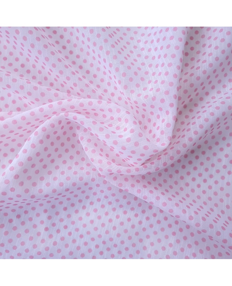 Printed Pink Polka Dot Sheer Curtain Fabric