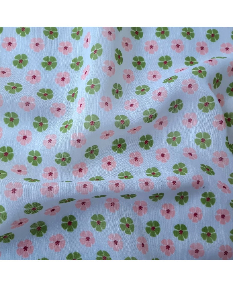 Green and Pink Small Flower Printed Sheer By Linens Studio